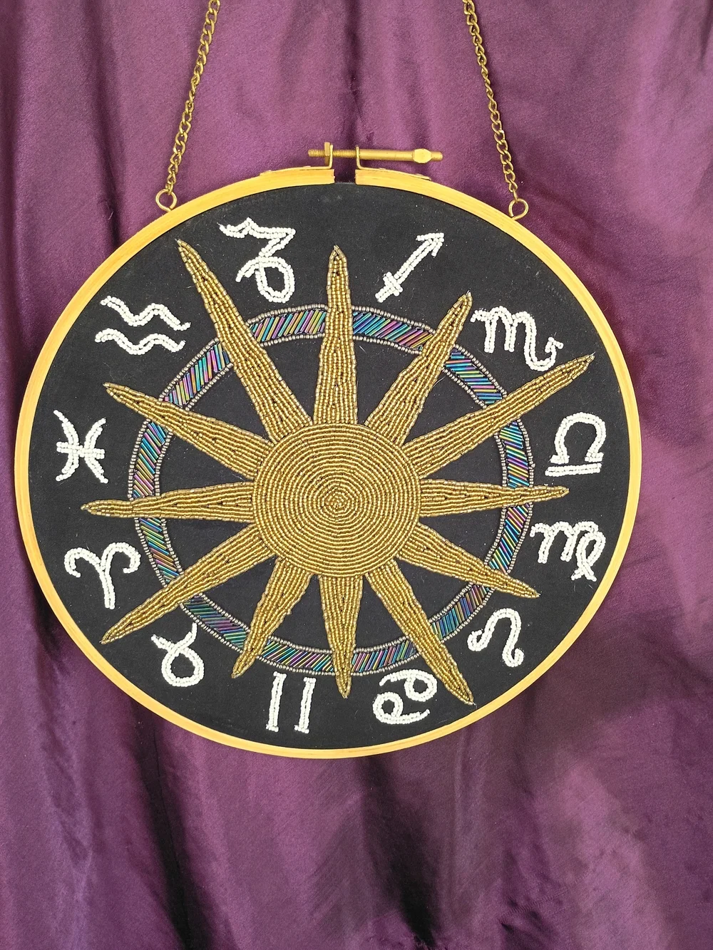 Zodiac Hand Beaded Wall Hanging - Decorative Sunburst Design
